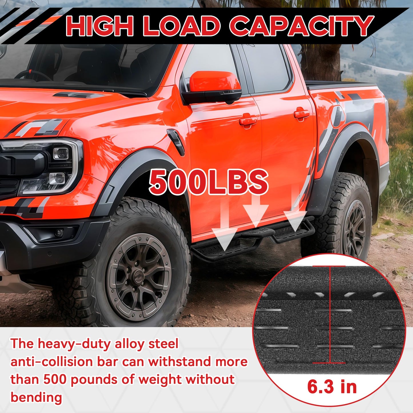 Crew Cab Running Boards Compatible with Ford Ranger 2019-2025 SuperCrew Cab (4 Full Size Doors)