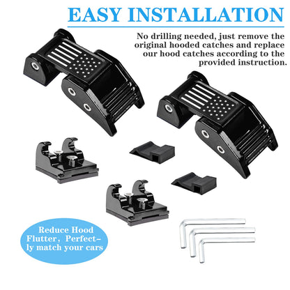 Aluminum Hood Latches Catch Kit Compatiable with Jeep Wrangler JK JKU 2007-2018 Sahara Freedom Sports Rubicon & Jeep Wrangler JL JLU 2018-2025 & Gladiator JT 2020-2025