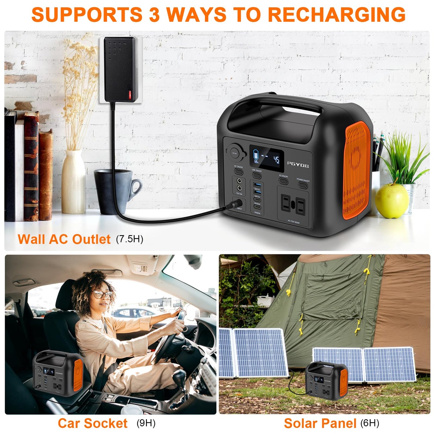 Outdoor Portable Power Station Generator with Built in Cable for Phone Charge, Travel, Home use, Camping, RV Trip