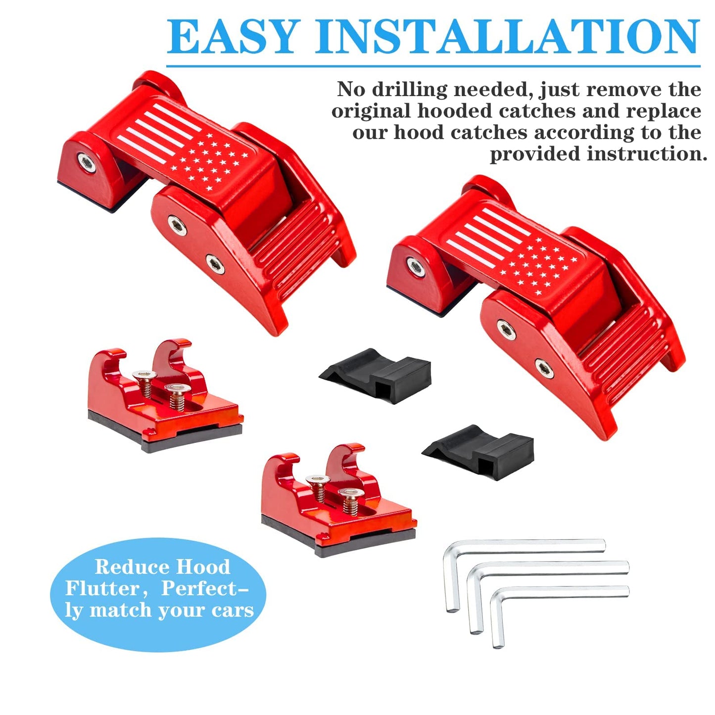 Aluminum Hood Latches Catch Kit Compatiable with Jeep Wrangler JK JKU 2007-2018 Sahara Freedom Sports Rubicon & Jeep Wrangler JL JLU 2018-2025 & Gladiator JT 2020-2025