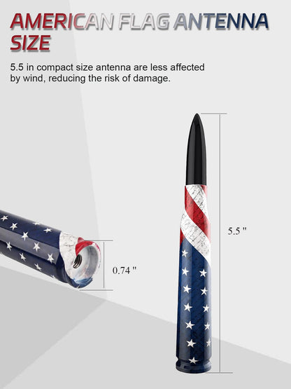 Universal 50 Cal American Flag Bullet Truck Antenna Compatible with GMC Sierra 1500 Chevy Dodge Ram Silverado 1500, 2500, 3500, Ford F150, F250, F350