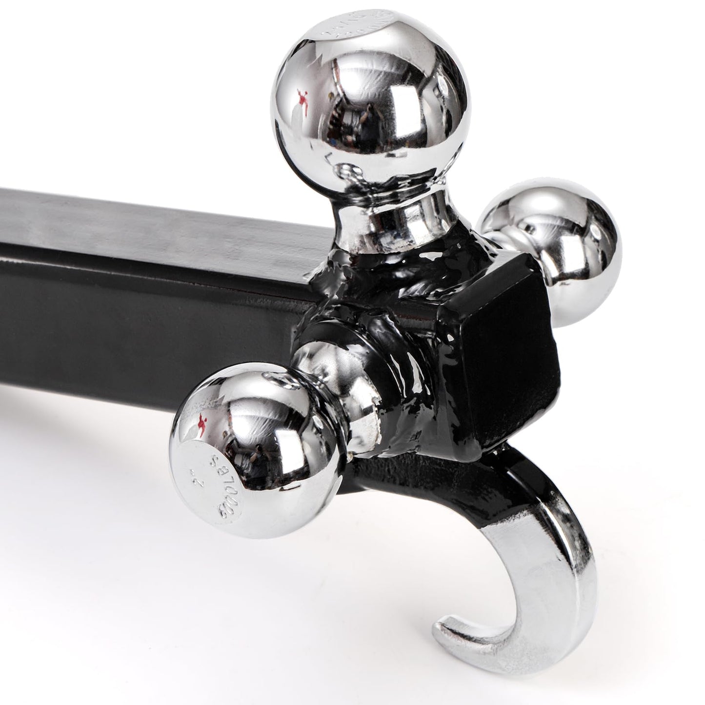 Trailer Hitch Tri-Ball Mount with Hook, Tactical Tow Hook, Sizes 1-7/8", 2" and 2-5/16", Fits 2 Inch Hitch Receiver