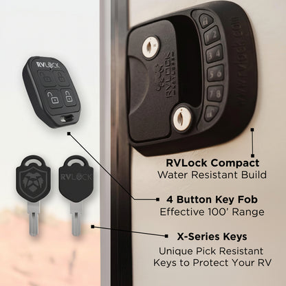 Compact RV Lock Keyless Entry with Remote Replacement for Trailers with Patented Security Technology