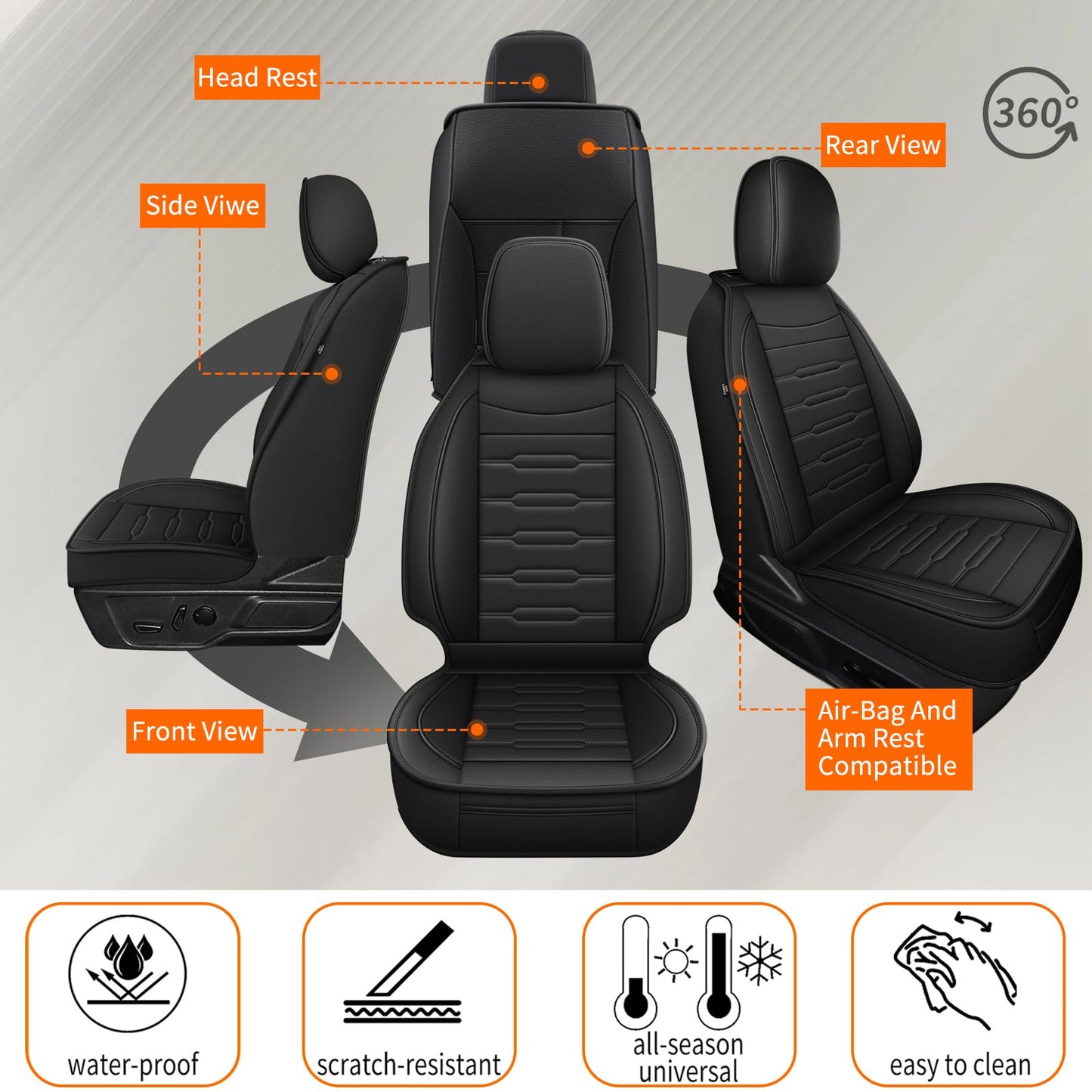 Seat Covers Protector with Backrest and Armrest for Ford Bronco Accessories 2021-2025 4-Door (Black) - OMOTOR