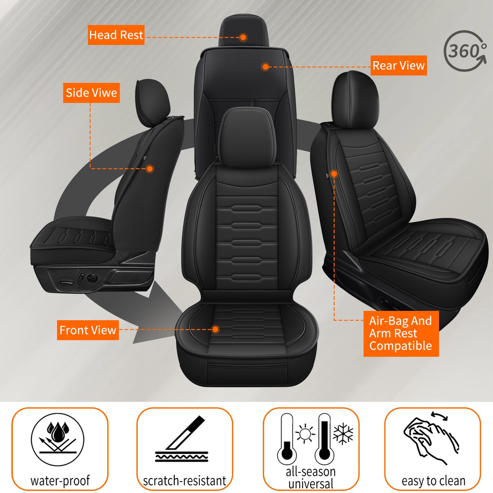 Seat Covers Protector with Backrest and Armrest for Ford Bronco Accessories 2021-2025 4-Door (Black) - OMOTOR