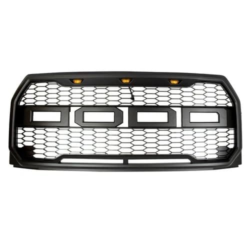 Raptor Style Matte Black Front Bumper Grille with Yellow LED Lights Fit for 2015-2017 Ford F150 - OMOTOR