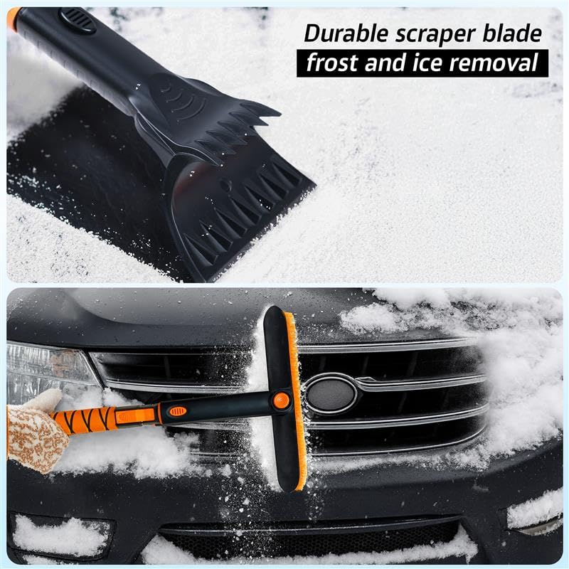 63" Extendable Snow Brush & Ice Scraper with 360° Pivoting Head for Car Windshield, Roof & SUVs Trucks