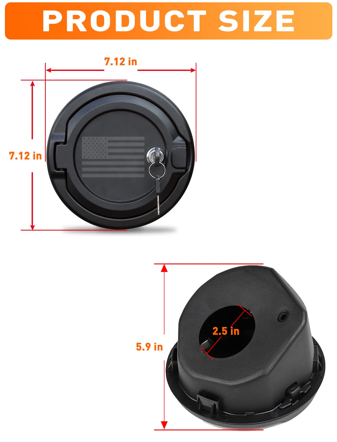 Fuel Filler Cover With US Flag, Locking Gas Tank Door Exterior Accessories,Aluminum Alloy Gas Cap Cover for 2018-2023 Jeep Wrangler JL JLU…
