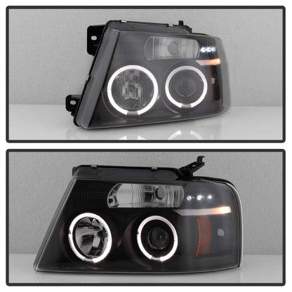 For 2004-2008 Ford F150 LED Dual Halo Ring Smoked Lens Projector Headlights Headlamps, Driver & Passenger Side - OMOTOR