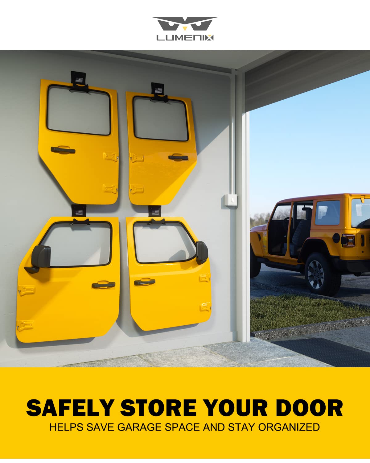 Wall-Mounted Heavy Duty Door Storage Hangers Bracket Compatible with 1956-2025 Jeep Wrangler CJ YJ TJ JK JKU JL JLU LJ JT