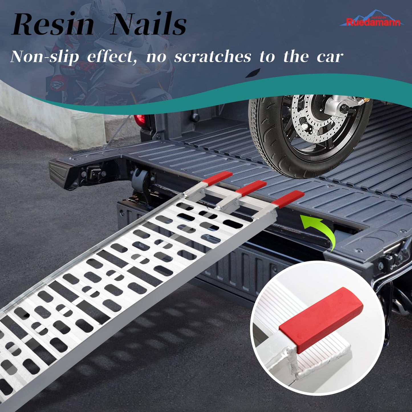 7.5FT Aluminum Motorcycle Ramp, 750 lbs Capacity for ATV, Motorcycle, Lawn Mower, Dirt Bike, Load Straps Included, 1 PC
