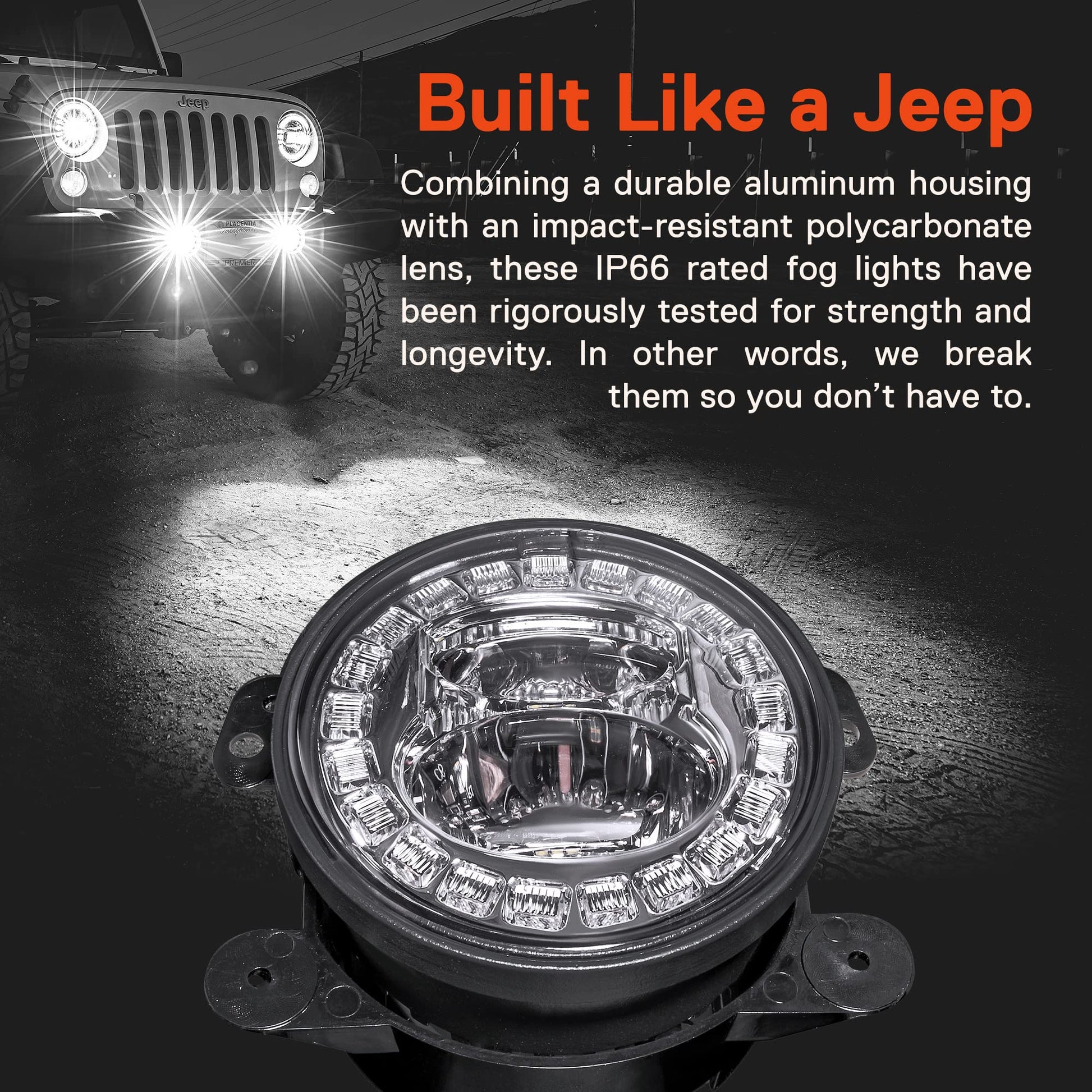 4" LED Fog Lights Replacement For 2007-2018 Jeep Wrangler JK Unlimited JKU Sport S Rubicon Sahara Front Bumper Driving Light - OMOTOR