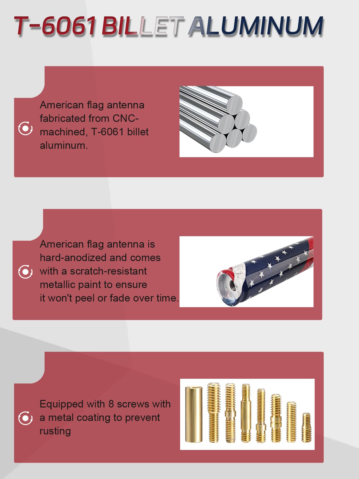 Universal 50 Cal American Flag Bullet Truck Antenna Compatible with GMC Sierra 1500 Chevy Dodge Ram Silverado 1500, 2500, 3500, Ford F150, F250, F350