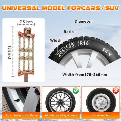 6 Pack Thickened Snow Chains For Truck SUV in Snow, Ice, Sand and Mud (175-265)