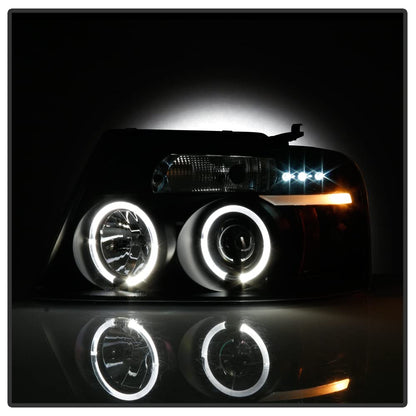 For 2004-2008 Ford F150 LED Dual Halo Ring Smoked Lens Projector Headlights Headlamps, Driver & Passenger Side - OMOTOR