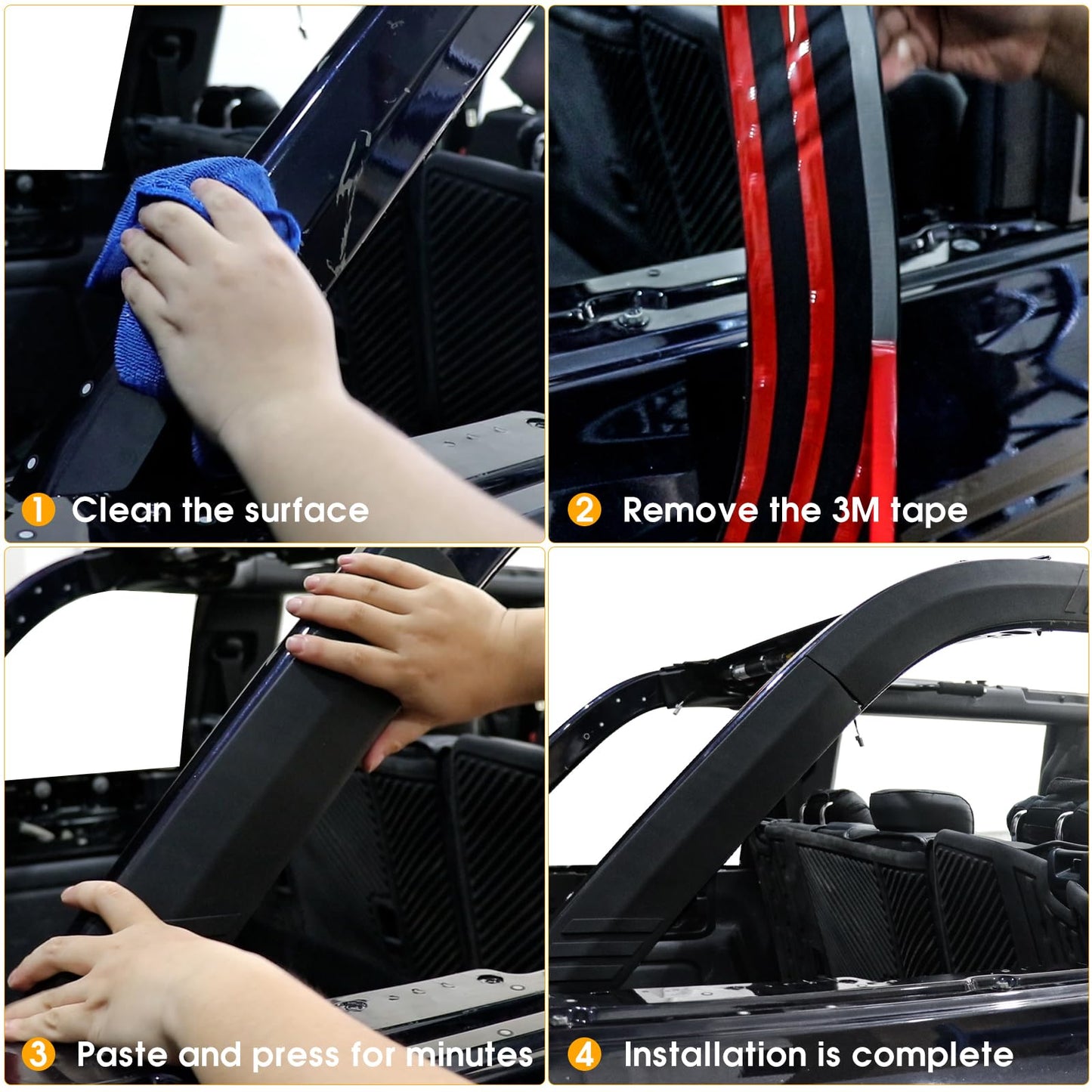 4Pcs D-Pillar Roll Bar Protective Cover Kit fits Ford Bronco 4 Door 2021 - 2026