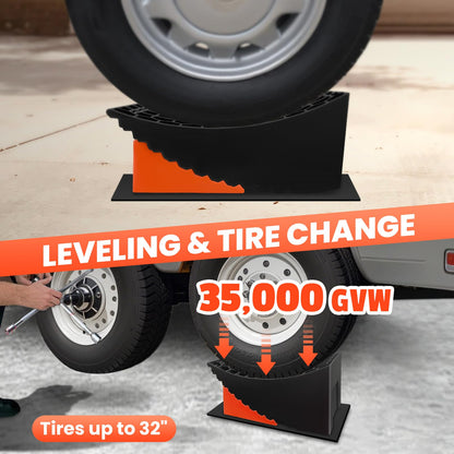 Car Tire Change Ramp 6.3" Tire Lift Curved Leveling Block Fits Dual Axle Travel Trailer RV Camper