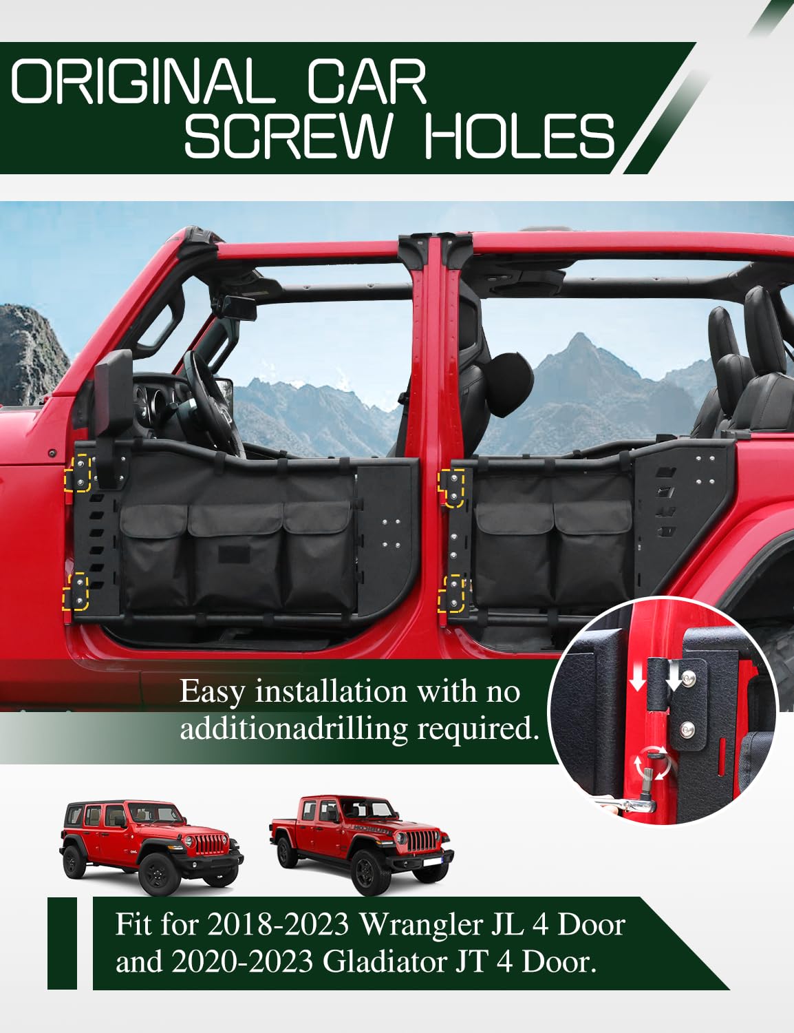 4PCS Tube Half Doors with Storage Bag Fit for Jeep Wrangler JL Unlimited Gladiator JT 2018~2026 4-Door (excludeJK&2Door Models)