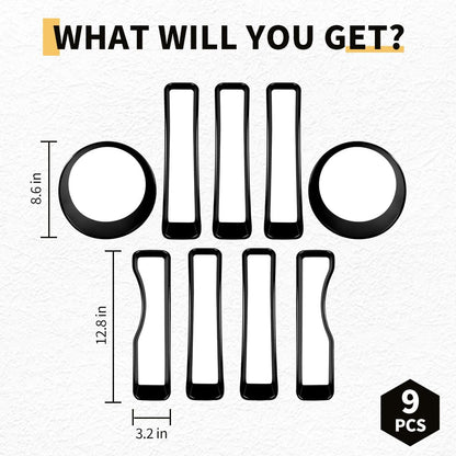 Grille Inserts Headlight Covers Set Fits for Jeep (2018-2023) Wrangler JL JLU(Sport/Sport S) - OMOTOR