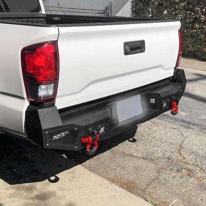 Rear Bumper Compatible with 2016-2023 Toyota Tacoma 3rd Gen with 4 x 18W LED Lights, Paintable Armor & D-rings, Sensor Holes