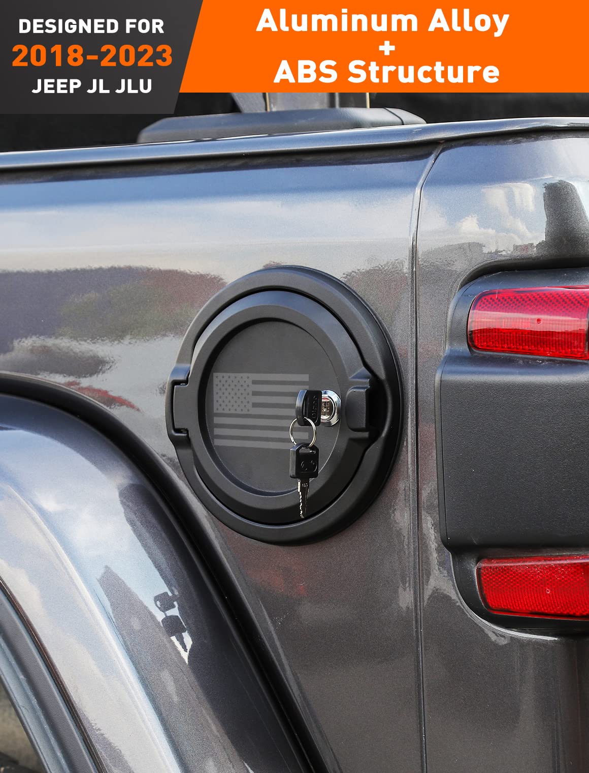Fuel Filler Cover With US Flag, Locking Gas Tank Door Exterior Accessories,Aluminum Alloy Gas Cap Cover for 2018-2023 Jeep Wrangler JL JLU…