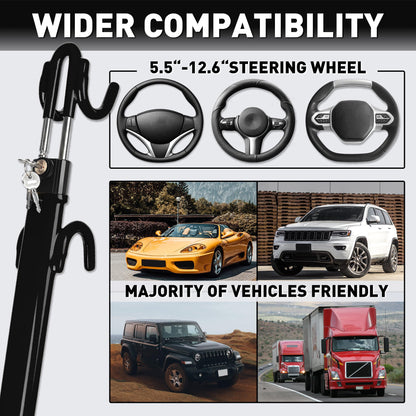 Heavy Duty Steering Wheel Lock Anti-Theft Car Device Security For Cars Trucks Vans and SUVs with 3 Keys - OMOTOR