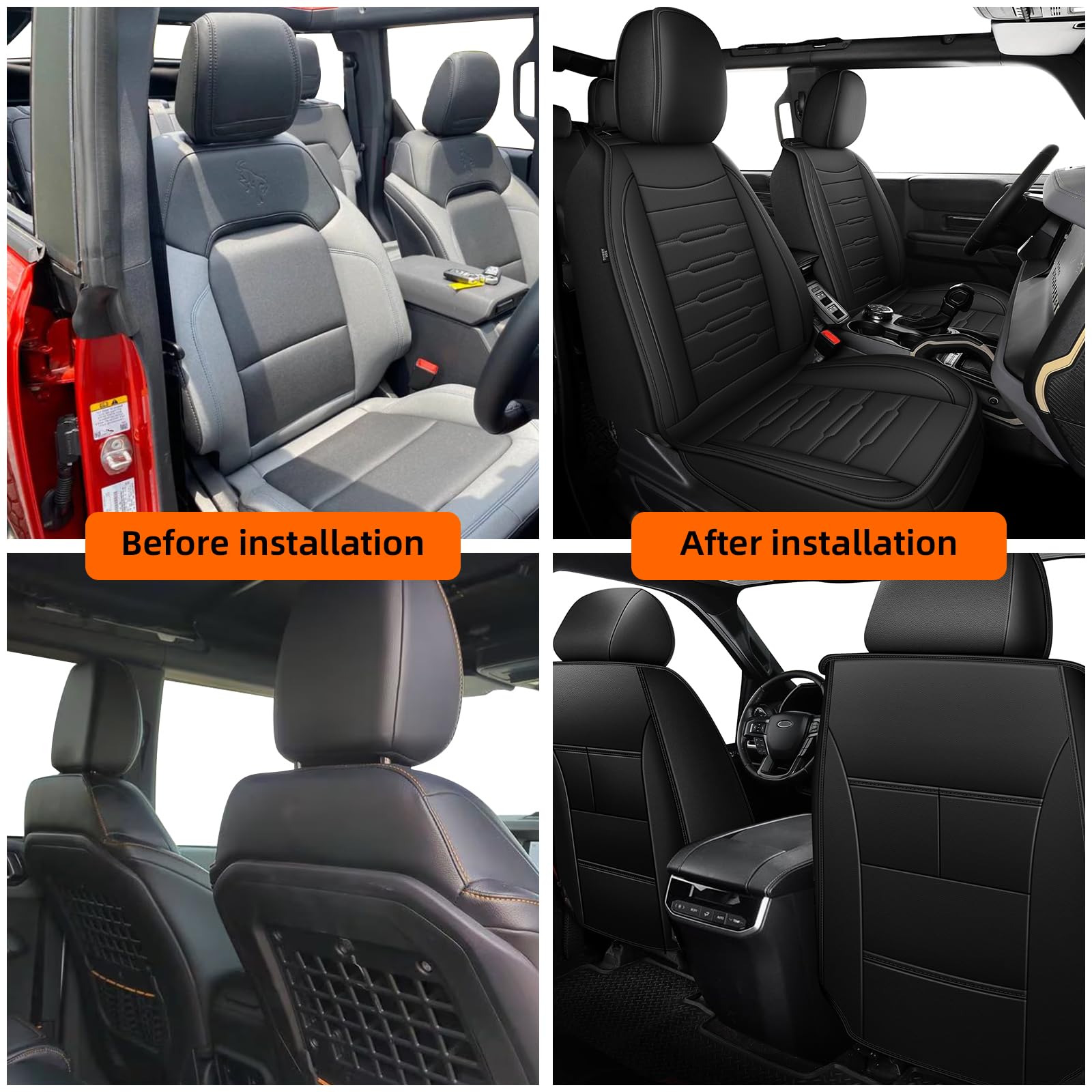 Seat Covers Protector with Backrest and Armrest for Ford Bronco Accessories 2021-2025 4-Door (Black) - OMOTOR