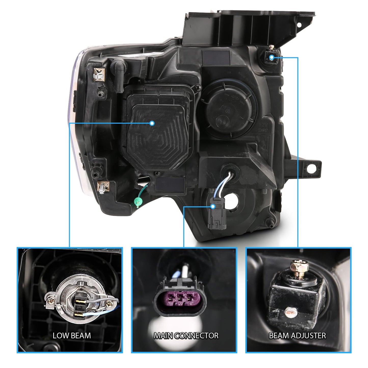 For 2009-2014 Ford F150 LED Bar Square Projector Headlights Set