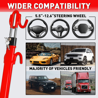 Heavy Duty Steering Wheel Lock Anti-Theft Car Device Security For Cars Trucks Vans and SUVs with 3 Keys - OMOTOR