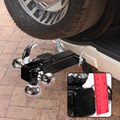 Trailer Hitch Tri-Ball Mount with Hook, Tactical Tow Hook, Sizes 1-7/8", 2" and 2-5/16", Fits 2 Inch Hitch Receiver