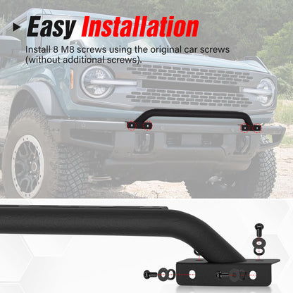 Bull Bar Grille Brush Guard Compatible with 2021-2025 Ford Bronco 2/4 Door - OMOTOR