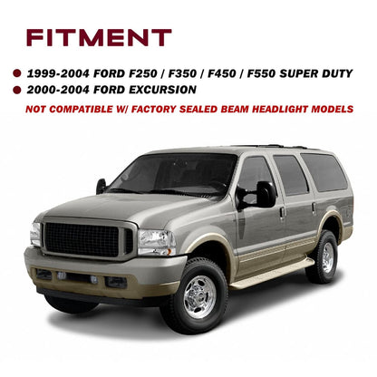 Headlight Assembly Compatible with 1999-2004 Ford F-250 F-350 F-450 F-550 Super Duty/2000-2004 Ford Excursion Headlamp(Chrome Housing with Amber Reflector)