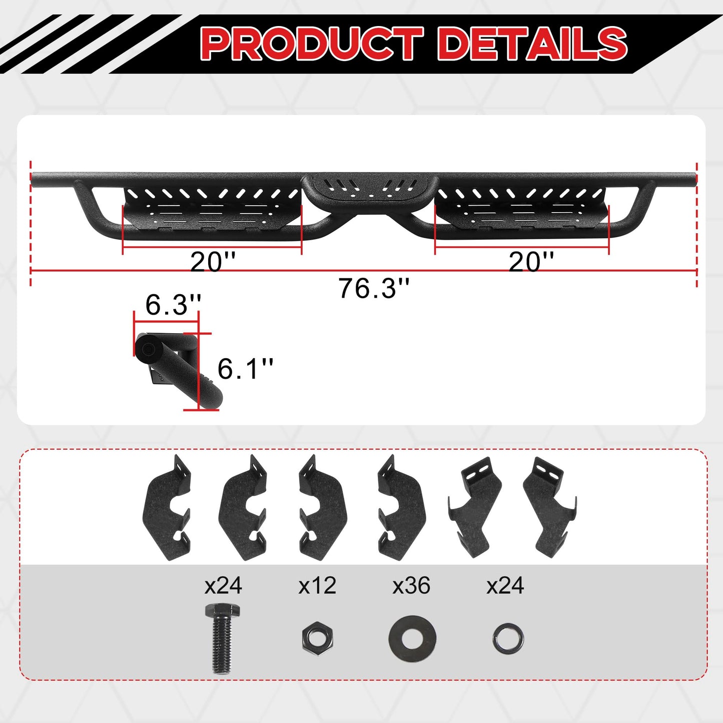 Crew Cab Running Boards Compatible with Ford Ranger 2019-2025 SuperCrew Cab (4 Full Size Doors)