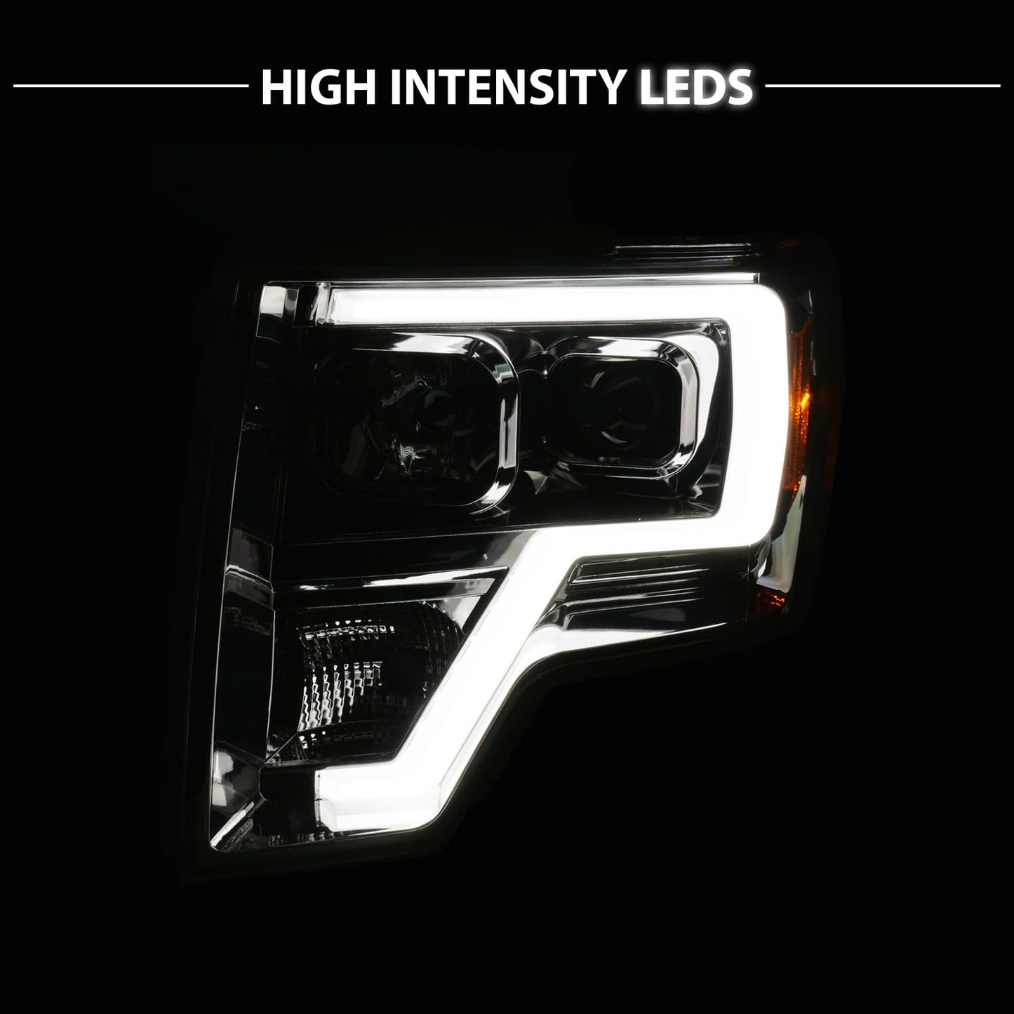 For 2009-2014 Ford F150 LED Bar Square Projector Headlights Set