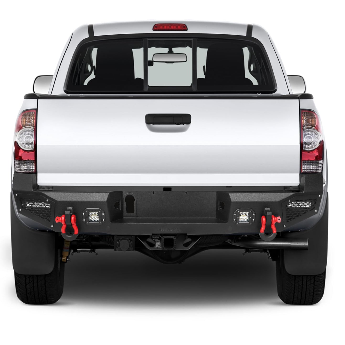 Rear Bumper Compatible with 2016-2023 Toyota Tacoma 3rd Gen with 4 x 18W LED Lights, Paintable Armor & D-rings, Sensor Holes