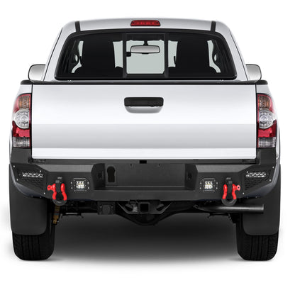Rear Bumper Compatible with 2016-2023 Toyota Tacoma 3rd Gen with 4 x 18W LED Lights, Paintable Armor & D-rings, Sensor Holes