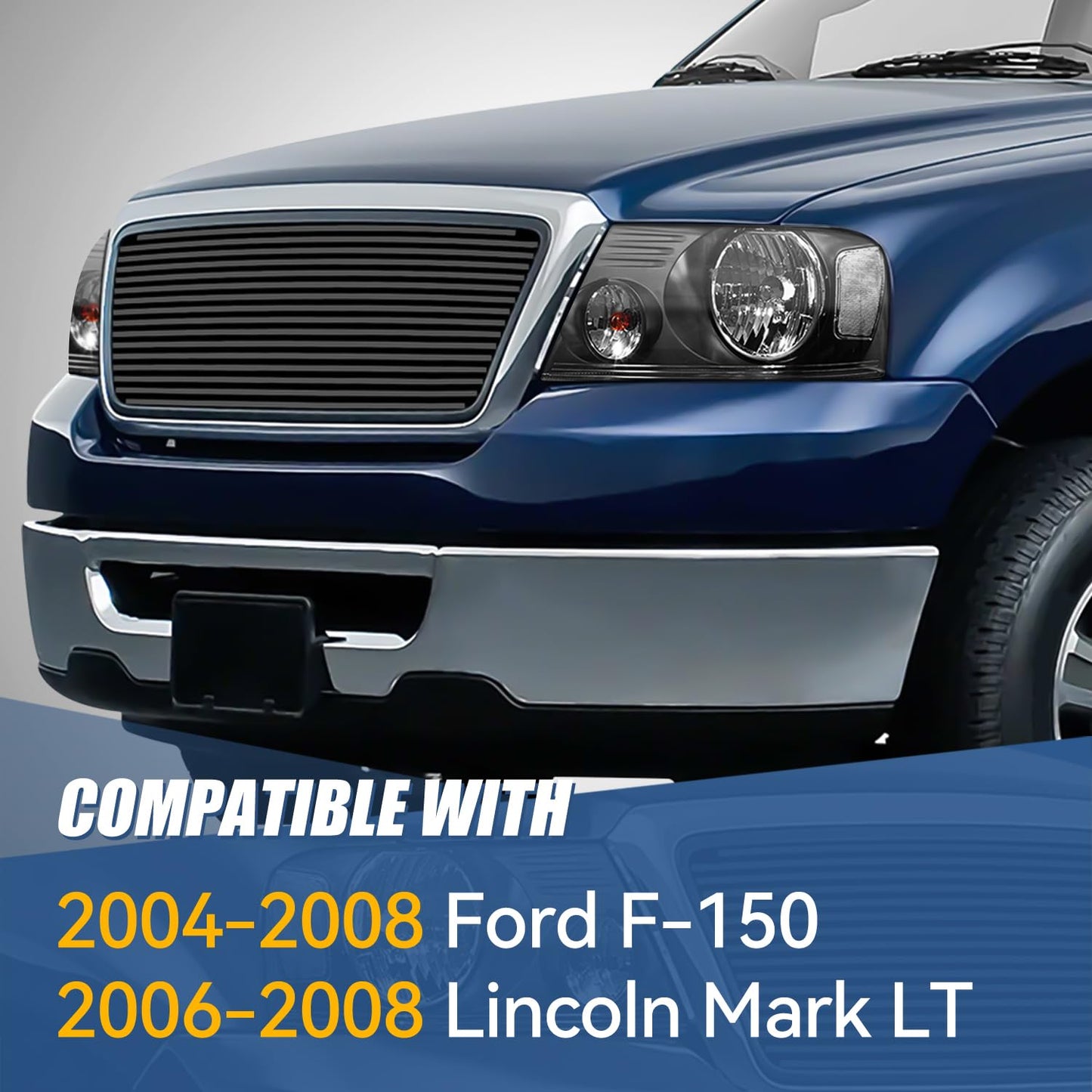 Headlight Assembly Compatible With 2004-2008 Ford F150 04-08 04 05 06 07 08 Ford F150 Head Lamp Assembly Driver And Passenger Side (Black Housing Clear Reflector) - OMOTOR