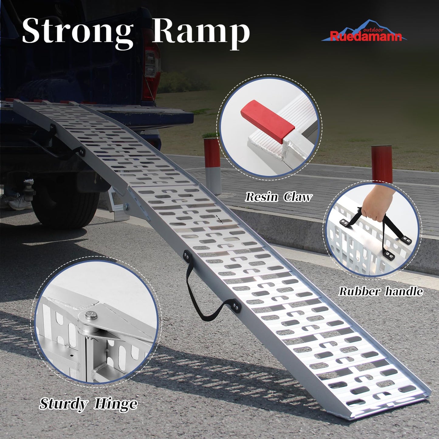 7.5FT Aluminum Motorcycle Ramp, 750 lbs Capacity for ATV, Motorcycle, Lawn Mower, Dirt Bike, Load Straps Included, 1 PC
