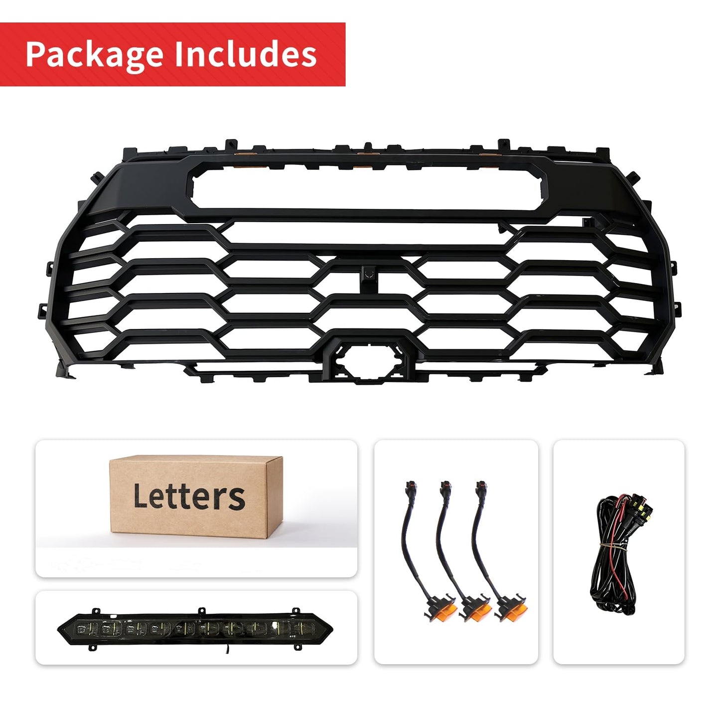 Front Grille with LED Lights and Light Bar Compatible with 2022-2025 Toyota Tundra