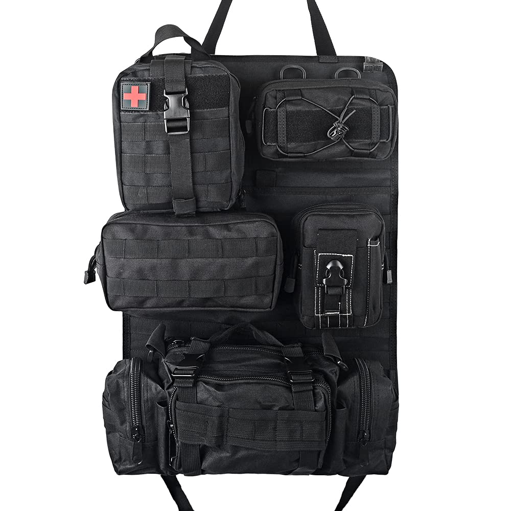 Tactical Seat Back Organizer Storage Hanger Bag with 5 Detachable Molle Pouch fits for All Vehicel
