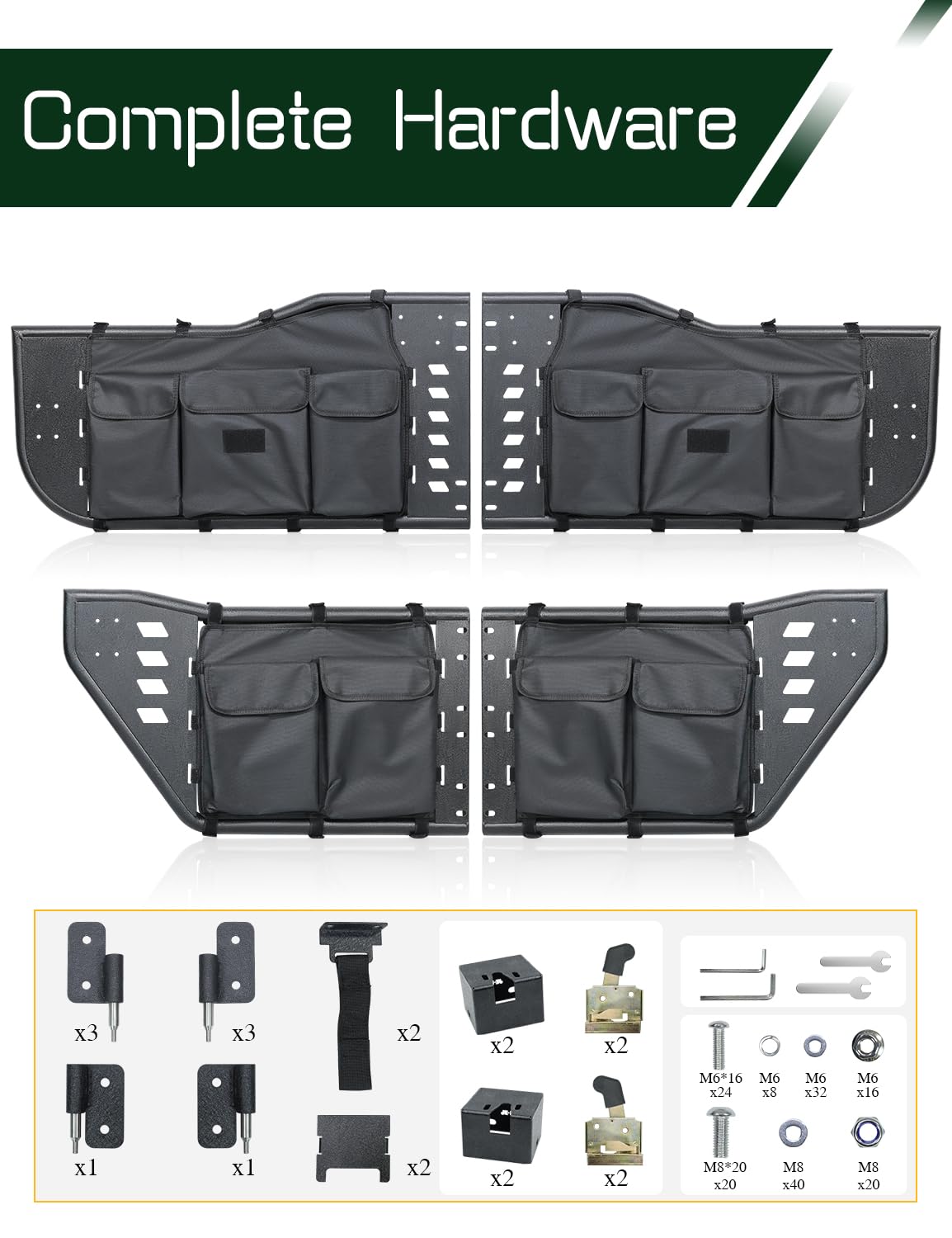 4PCS Tube Half Doors with Storage Bag Fit for Jeep Wrangler JL Unlimited Gladiator JT 2018~2026 4-Door (excludeJK&2Door Models)