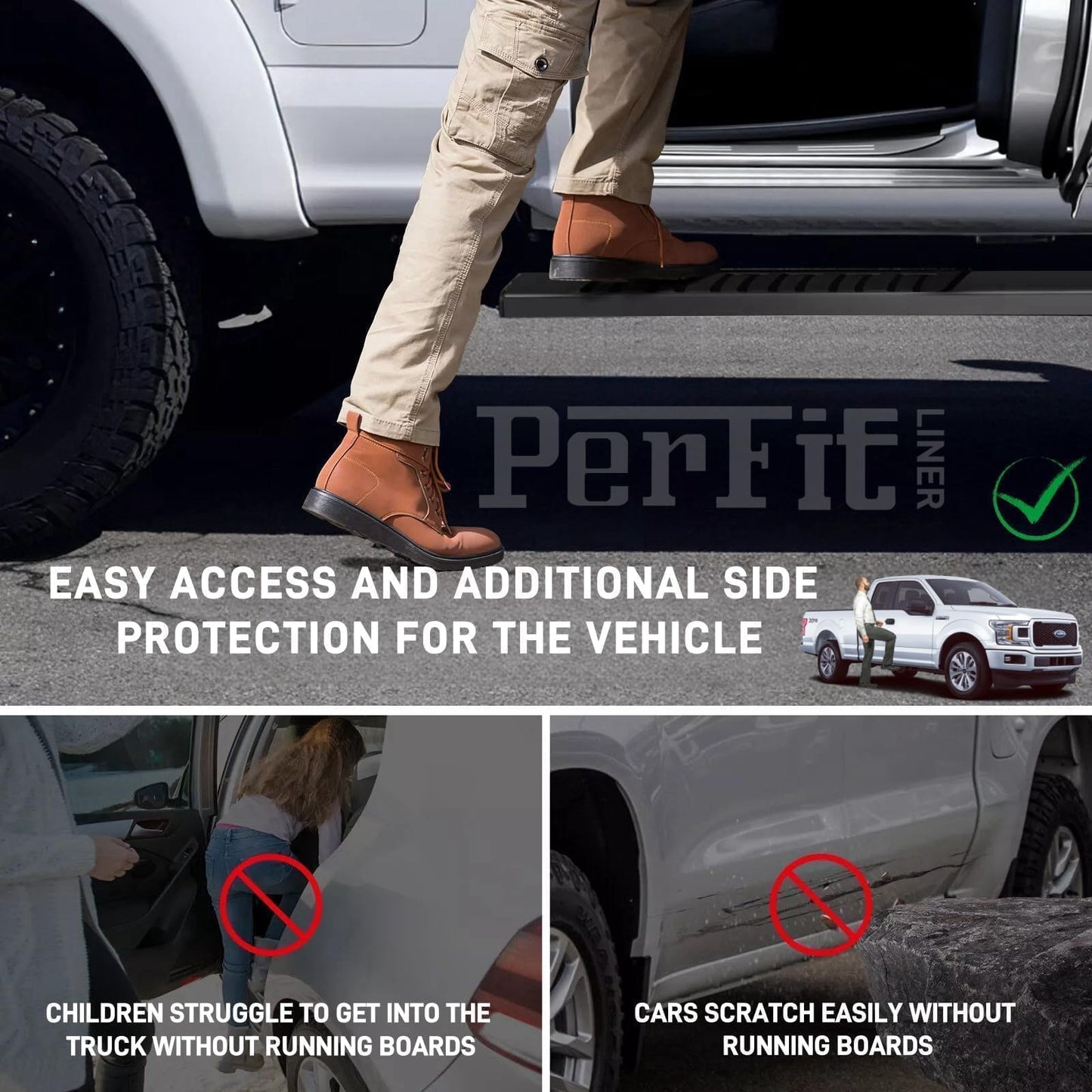 Running Boards For 2015-2026 Ford F-150 Super Crew Cab and 2017-2026 Ford F250 F350 Super Duty Crew Cab (For Vehicles with 4 Full Size Doors)