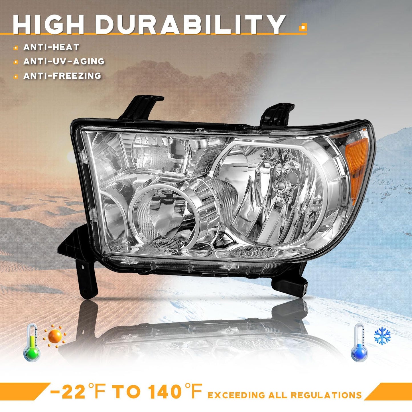 For 2007-2013 Toyota Tundra Headlights Assembly For 2008-2017 Toyota Sequoia Headlight Replacement, NOT for models with auto light adjuster