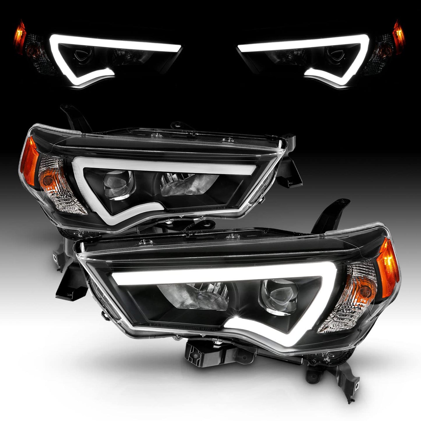 LED Tube Square Projector Headlights Assembly Set For Toyota 4Runner 2014-2023