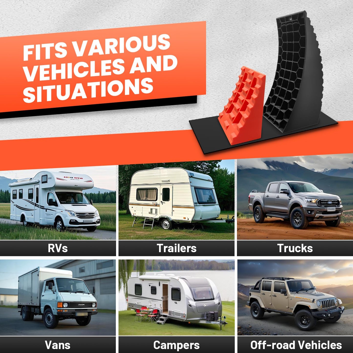 Car Tire Change Ramp 6.3" Tire Lift Curved Leveling Block Fits Dual Axle Travel Trailer RV Camper