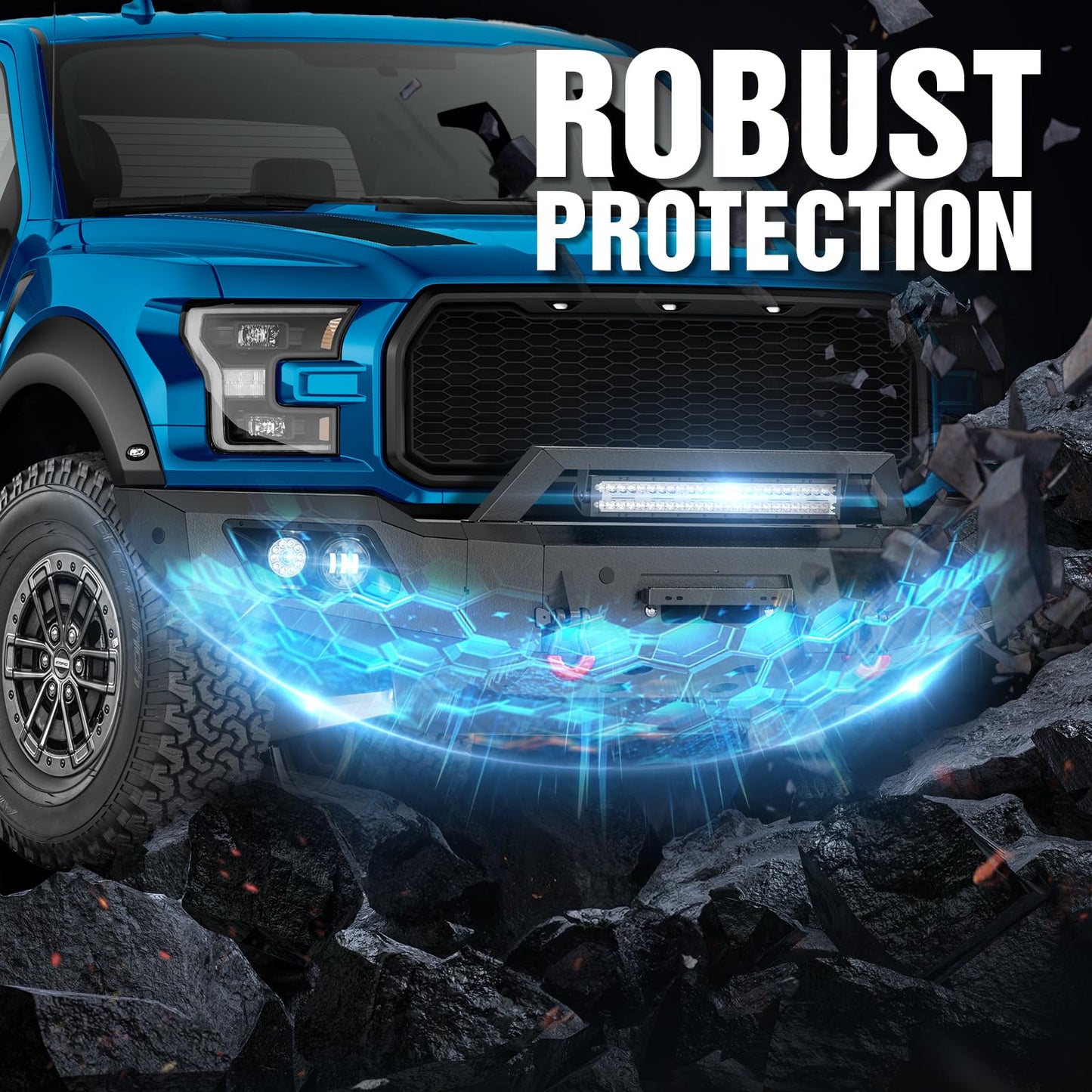 Front & Rear Bumpers Compatible with 2017 - 2020 F150 F-150 F 150 SVT Raptor with LED Lights