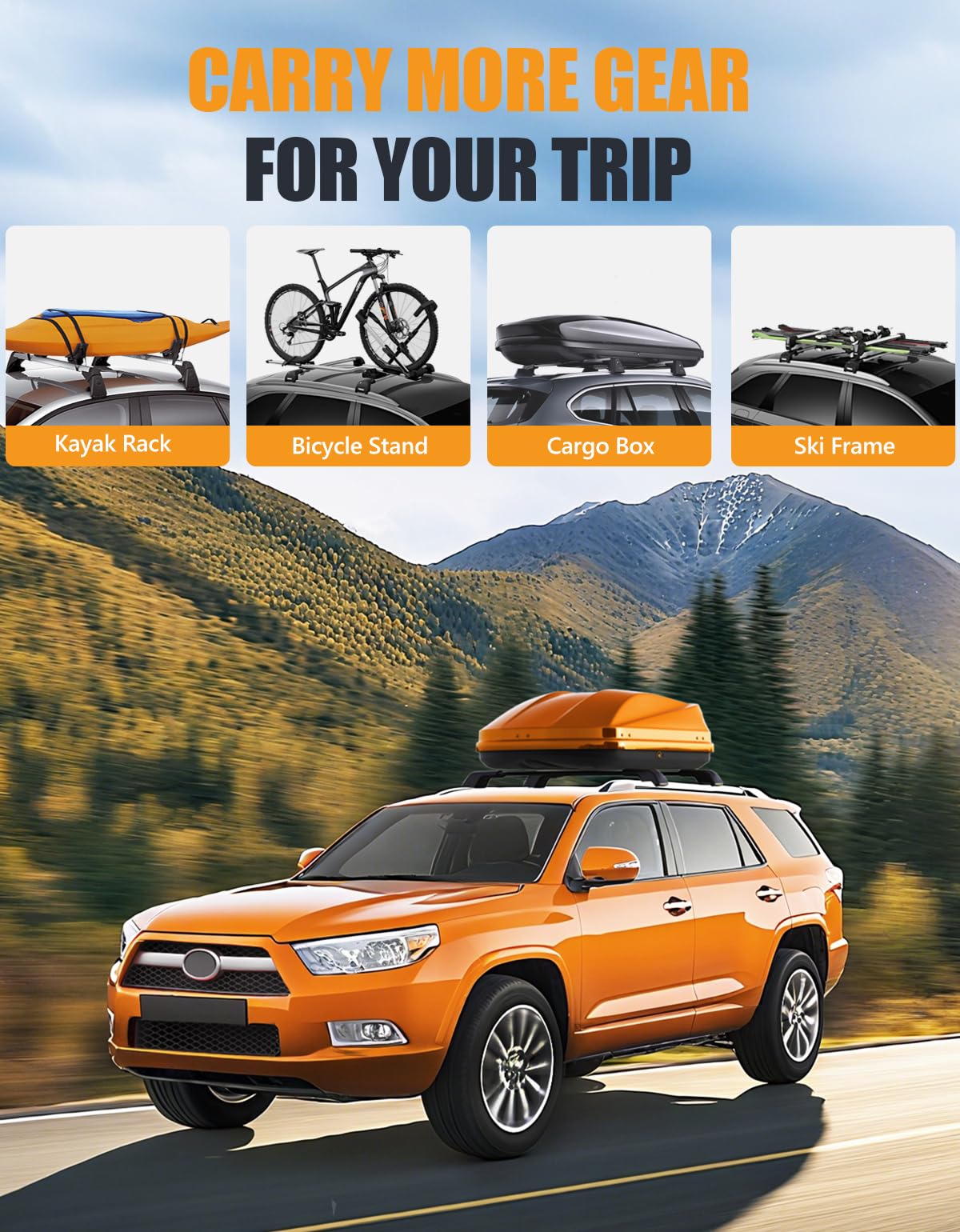 330lbs Aluminum Roof Rack Cross Bars Compatible with Toyota 4Runner 2010-2024 (with Raised Side Rails)