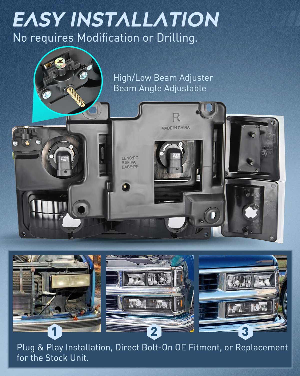 Headlights for 1994-1998 GMC C/K 1500 2500 3500 Sierra; for 94-99 GMC C/K 1500 2500 Suburban Yukon Headlight Assembly 94 95 96 97 98 Headlamp+Corner Side Marker Lights+Bumper Signal Lights - OMOTOR