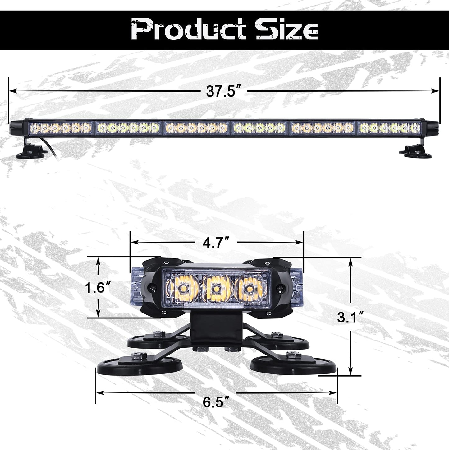 Aluminum Double Side  37.5'' 78 LED Strobe Light Bar w/Magnetic Base for Safety Construction Plow Truck Vehicles