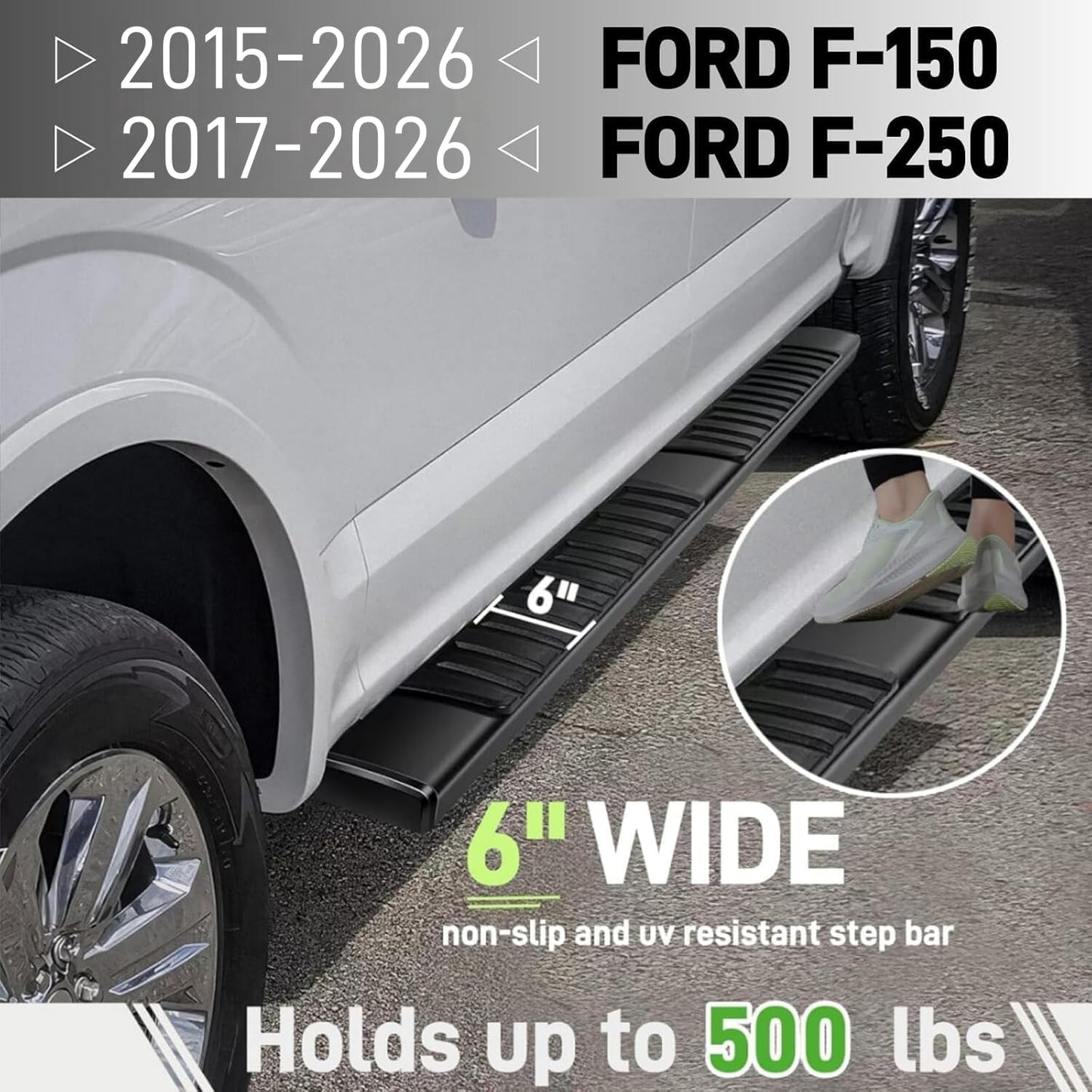 Running Boards For 2015-2026 Ford F-150 Super Crew Cab and 2017-2026 Ford F250 F350 Super Duty Crew Cab (For Vehicles with 4 Full Size Doors)